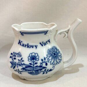 VTG Karlovy Vary Porcelan Czech Republic Porcelain Sipping Cup White Blue Floral